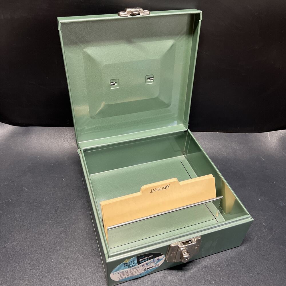 Vintage Hamilton-Skotch Porta-File Metal Cash Box with Handle and Lock 9x9x4